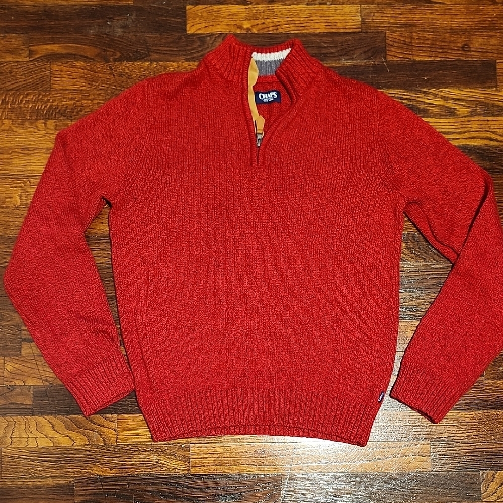 Chaps Men's Knit 1/4 Zip Preppy Cotton Blend Red Chunky Warm Sweater Small